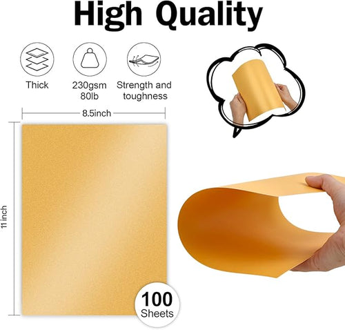 100 Sheets Gold Shimmer Cardstock 8.5 x 11 Metallic Paper, Goefun 80lb Card - Image 2