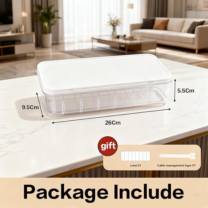 Cord Organizer Box with Lid, 7 Compartment Cable Management with 7 Wire Ties - Image 3
