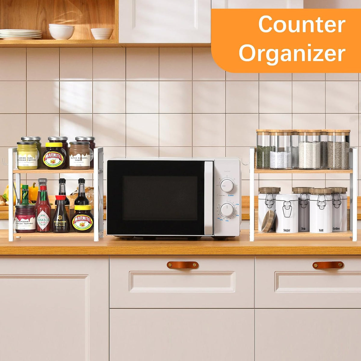 RUILALIFE Kitchen-Countertop-Organizer-Shelf, 2 Tier Coffee Bar Station Organ...