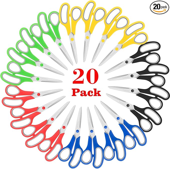 Scissors Bulk 20-Pack, Taotree 8" All Purpose Scissors, Soft Comfort-Grip by Taotree