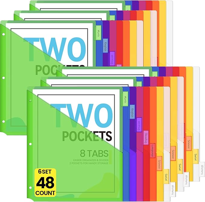 Sooez 48 Count Dividers with Pockets, 8 Tabs Binder Dividers by Sooez