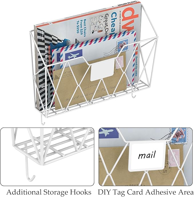 YBING Wall File Organizer White 6 Pack Mesh Hanging File Holder Organizer Metal - Image 2