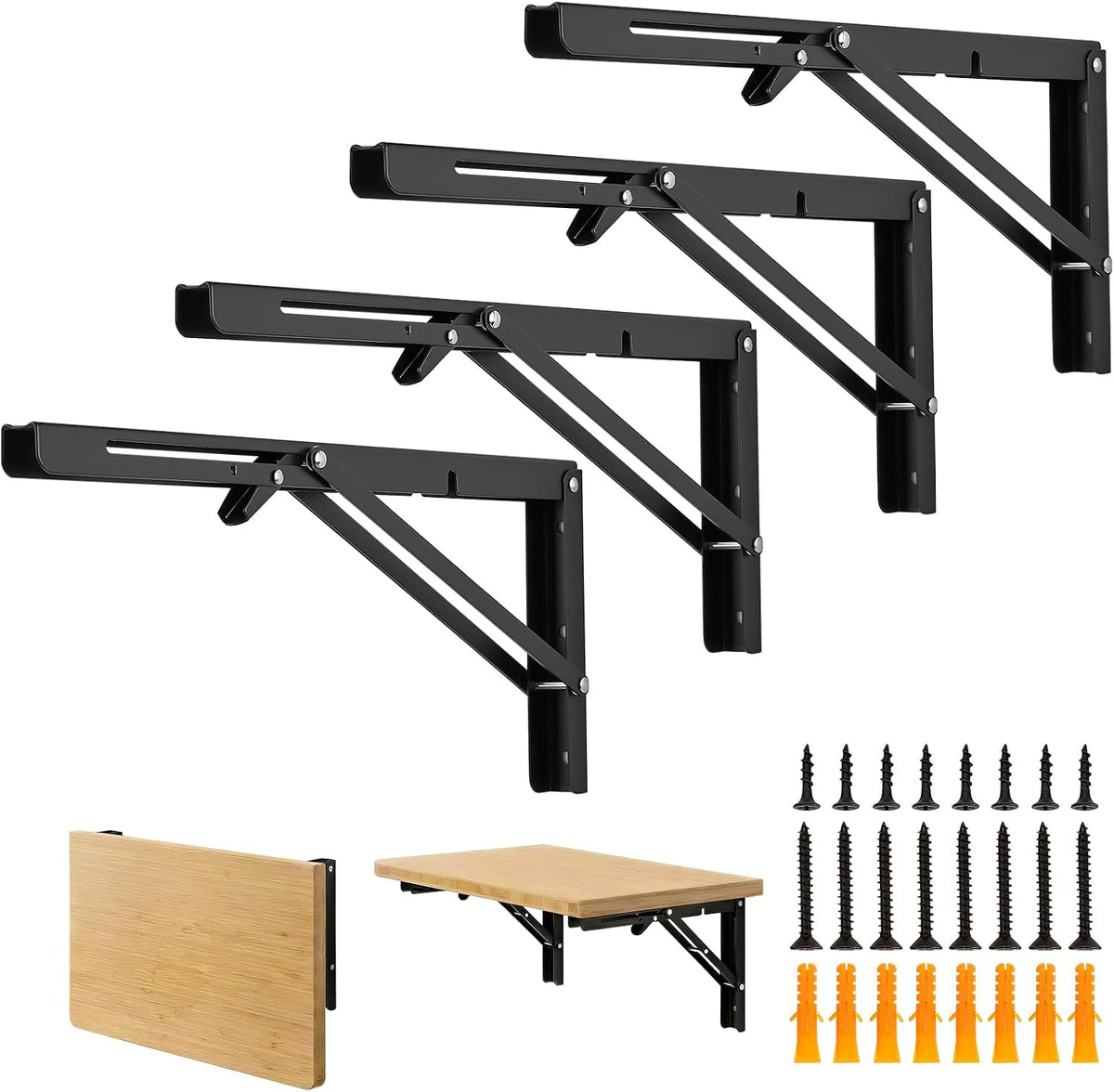 Ravinte Hardware Black Folding Shelf Brackets, 16 Inch, 4 Pcs