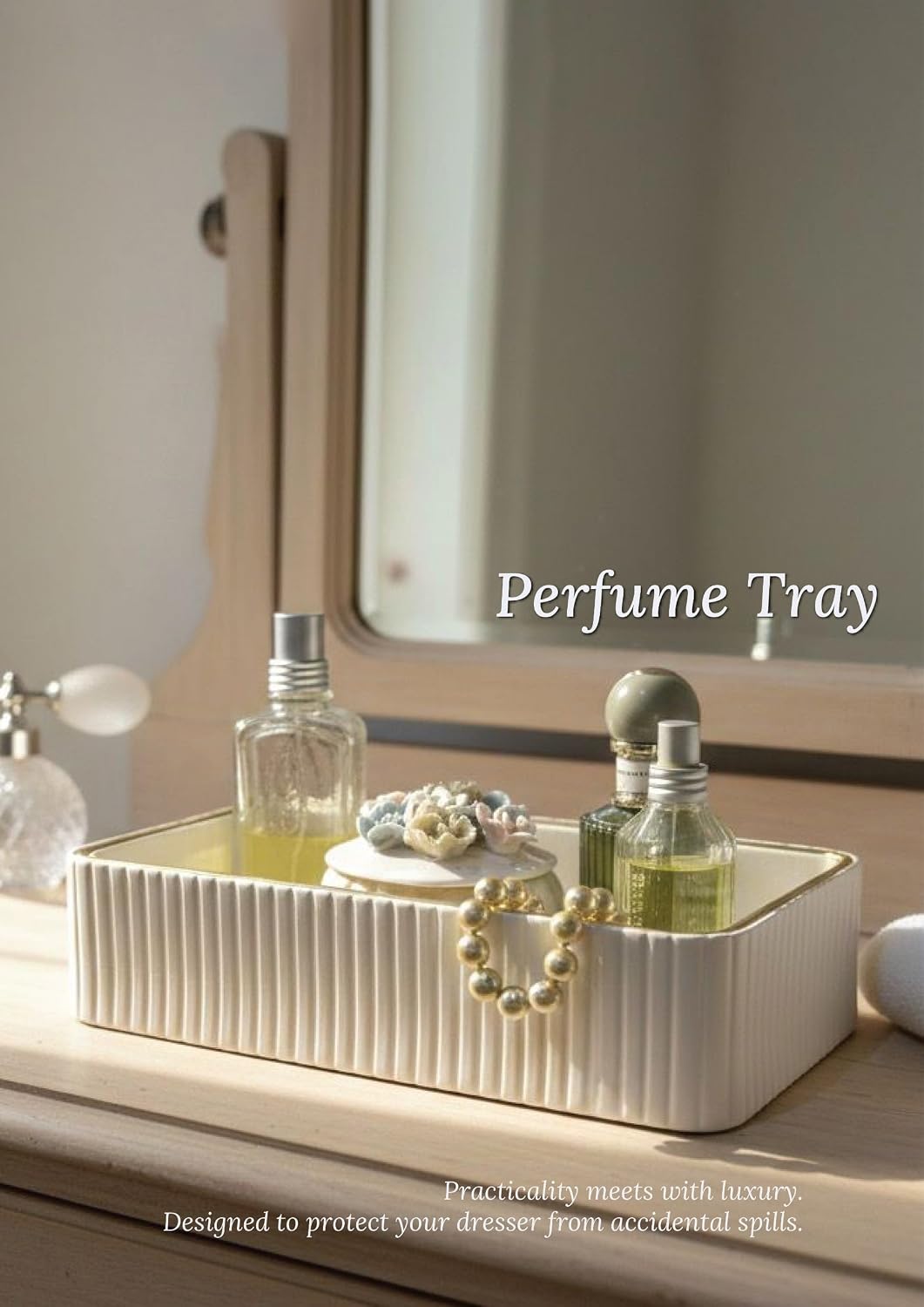 Vanity Tray for Women, Leather Rectangular Decorative Tray, Non-Slip Catch Al...