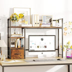 Desk Shelf with Drawer, 41.3" Desktop Organizer Shelf, Desk Hutch - Image 2