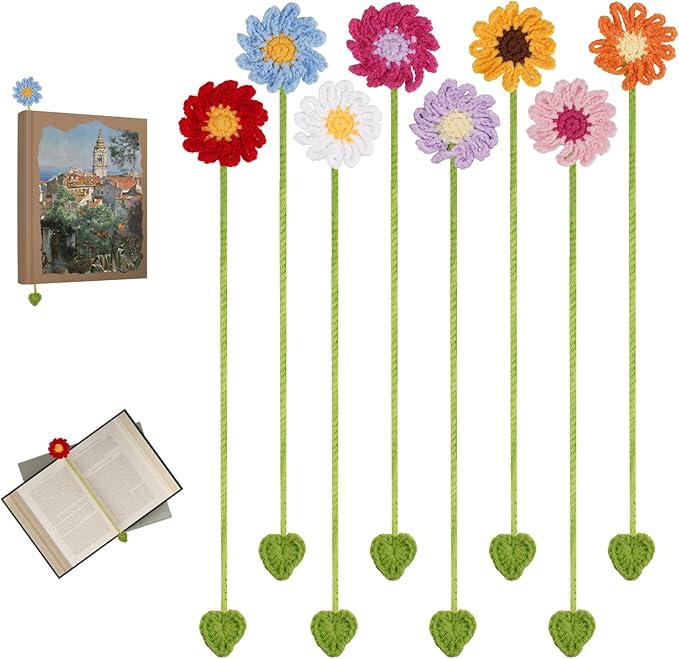 Crochet Bookmarks for Women & Book Lovers, Cute Flower Page Markers for by Eosraffa