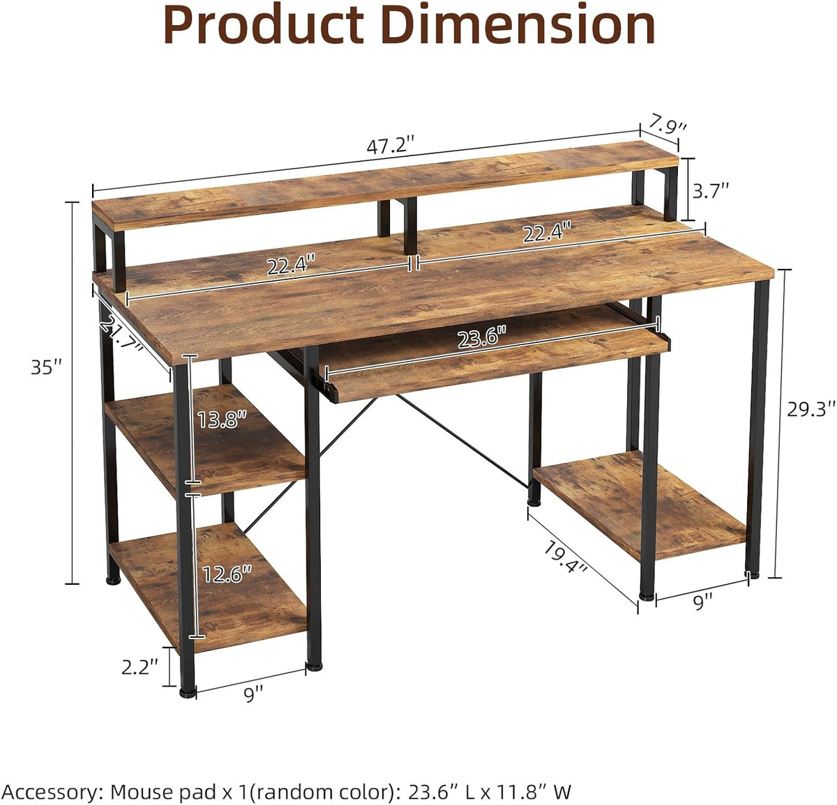 VERMESS 48Inch Computer Desk, Home Office Desks with Keyboard Tray, Gaming De...