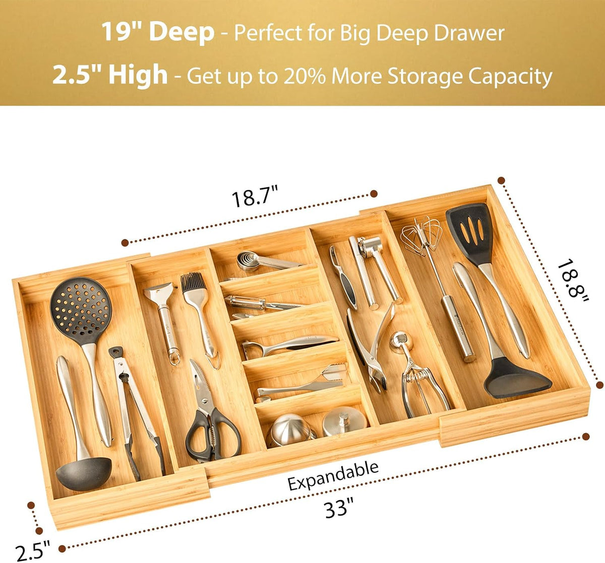 Umilife Extra Large Expandable Kitchen Drawer Organizer for Utensil and Junk,...