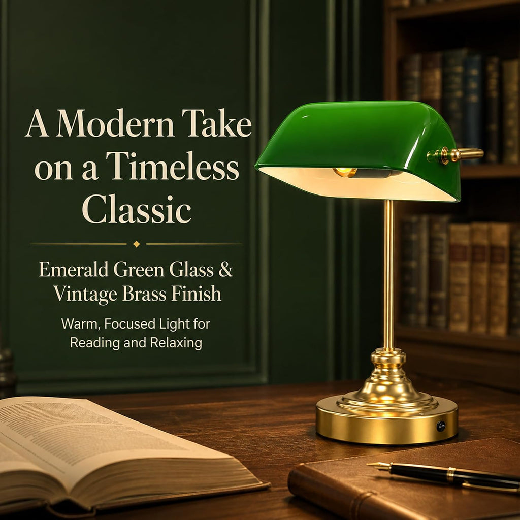 mokoqi cordless bankers lamp rechargeable green glass desk, package contents