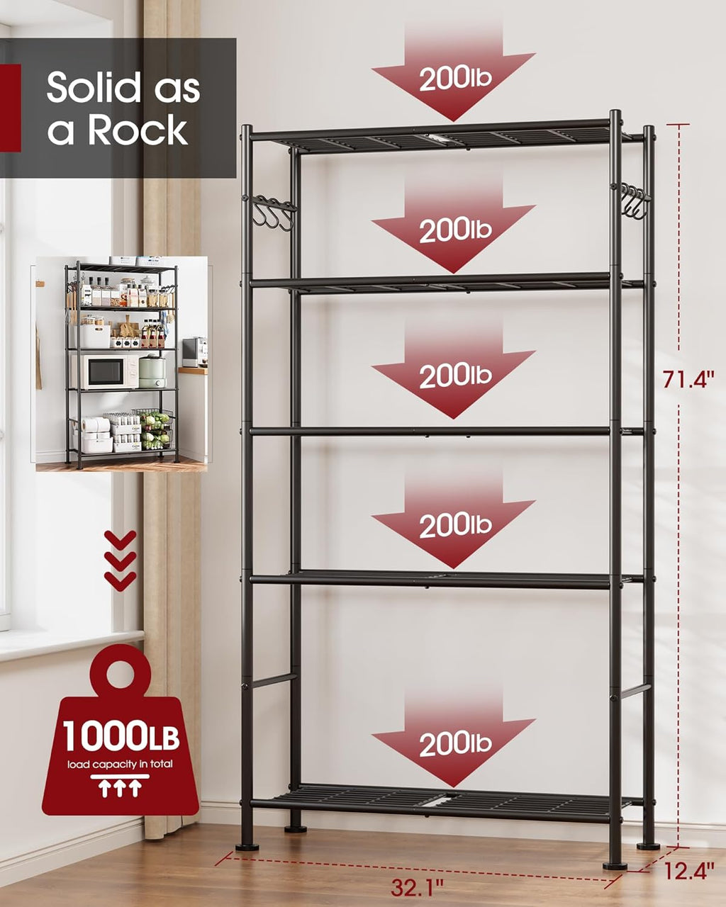 sakugi storage shelves - 5-tier large capacity shelf, close-up detail