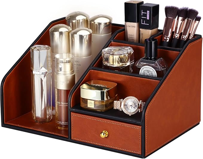 KINGFOM PU Leather Desk Organizer, Pen Pencil Holder/Book Mail Organizer Holder - Image 5