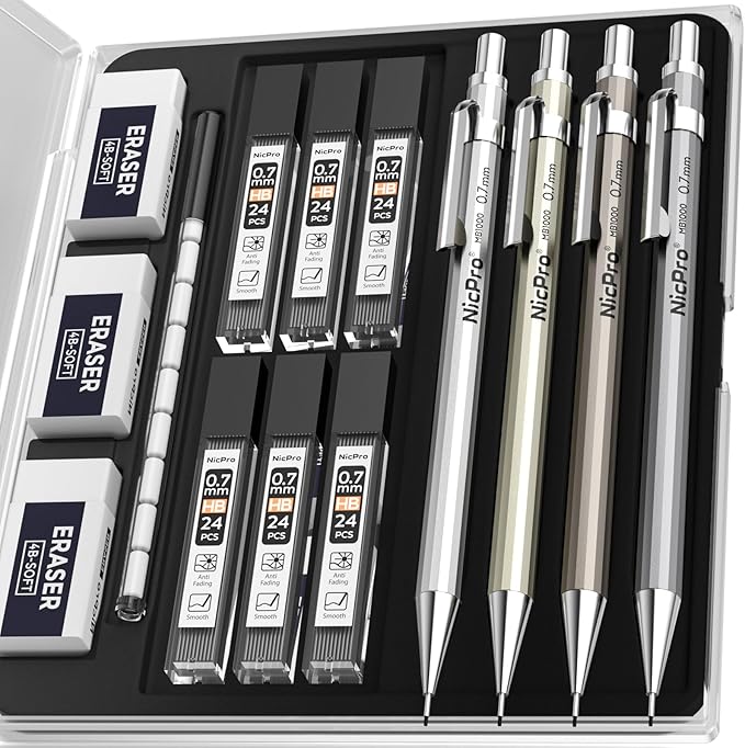 Nicpro 4 Pack Mechanical Pencil 0.7mm by Nicpro