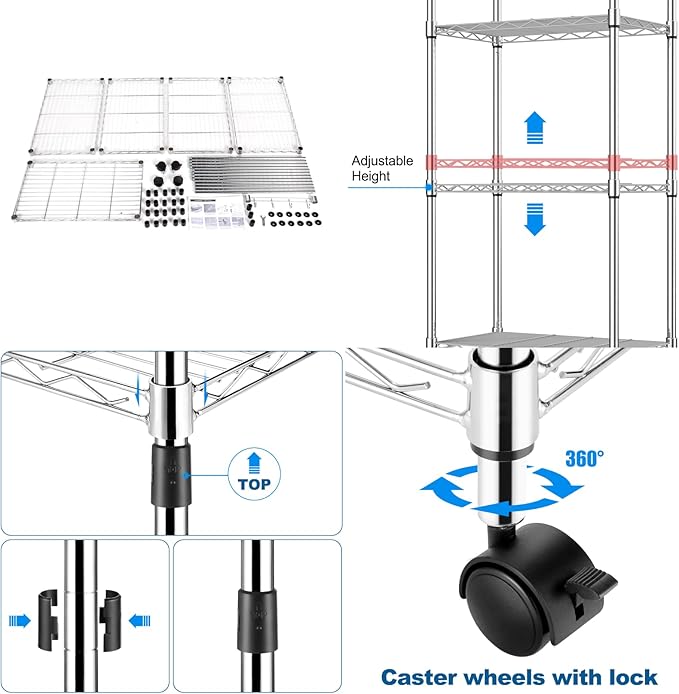 Himimi 5-Tier Storage Shelf Wire Shelving Unit on Wheels Heavy Duty Metal - Image 4