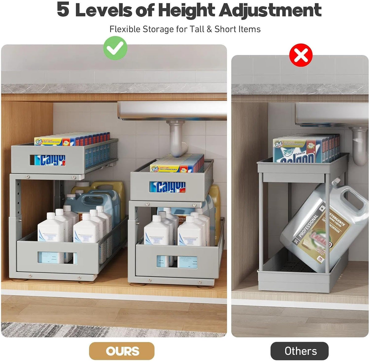 2 Packs 21IN Depth Under Sink Organizer, 2-Tier Pull Out Cabinet Organizer Wi...
