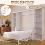 Olela Murphy Bed Queen Size with Mattress Desk and Bookcase, Vertical Murphy Wall Bed Cabinet Desk and Bookshelf Storage Combo, Space Saving Hideaway Beds for Home Office Guest Room, White