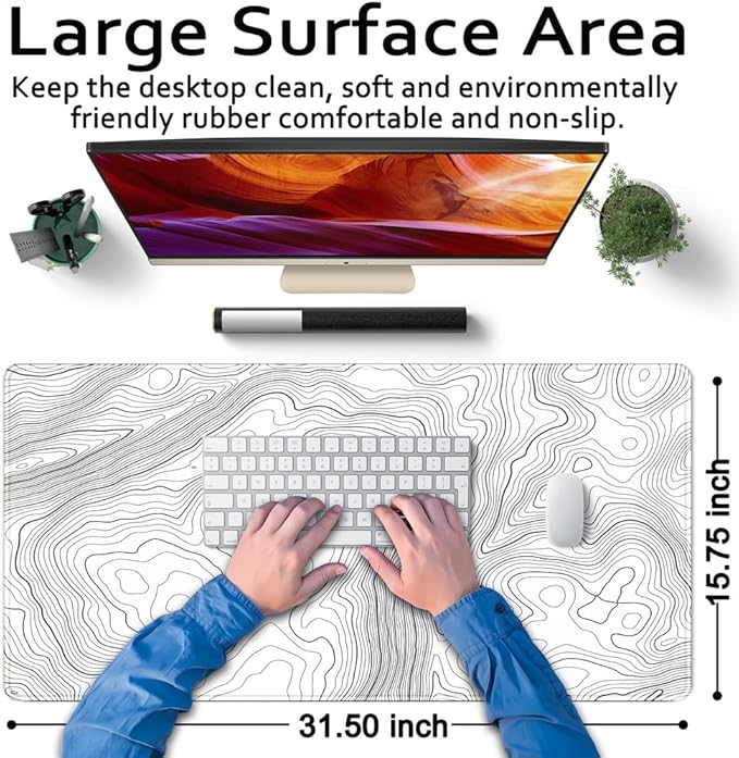 Mechanical Cattle Desk Mat Large Gaming White Mouse Pad Minimalist Topographic - Image 6