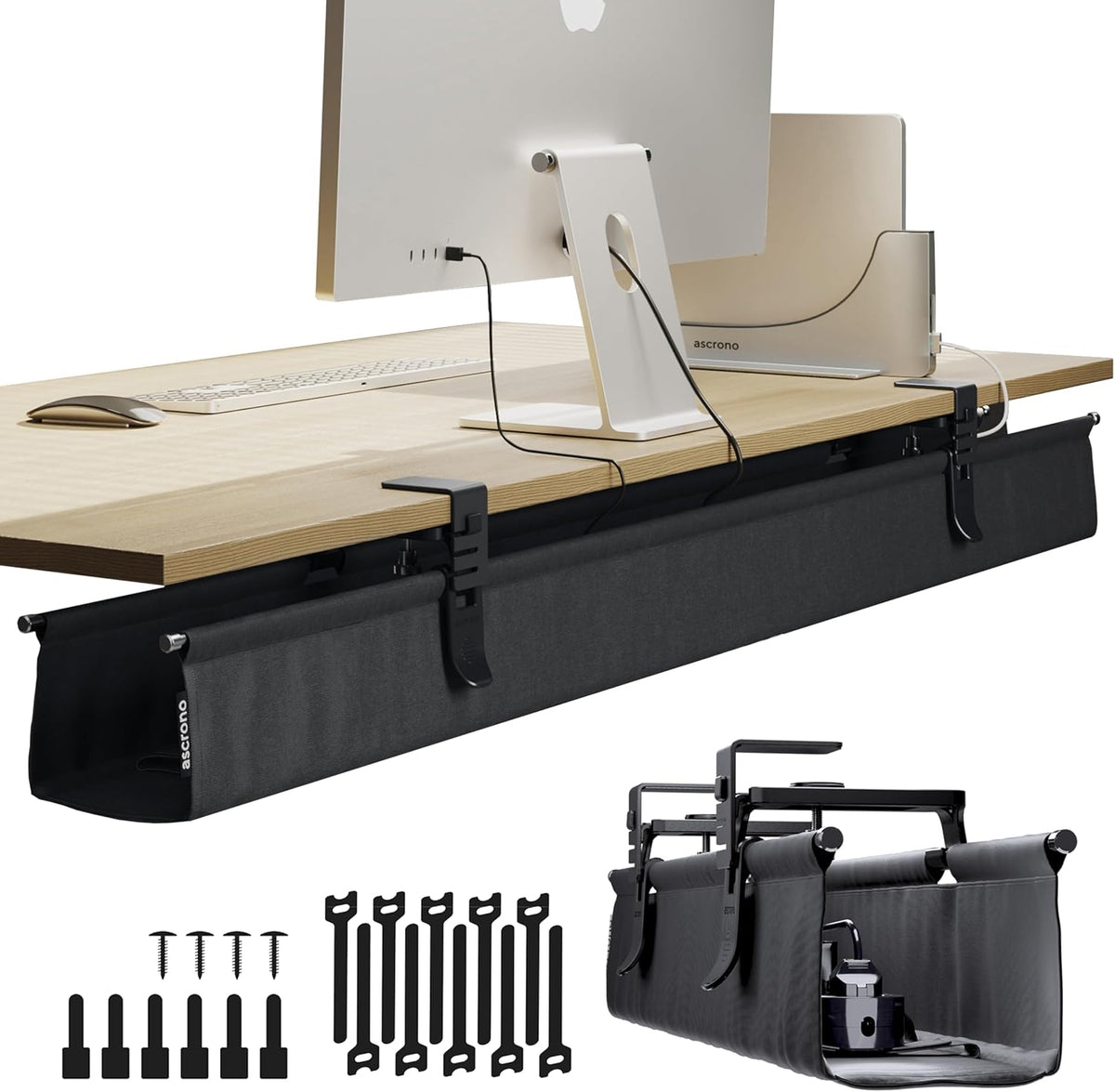 Ascrono Original No Drill Under Desk Cable Management Tray 53.9"