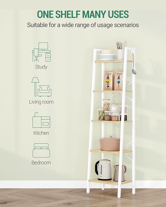 Hzuaneri Ladder Shelf, Bookshelf Bookcase, Freestanding Corner Storage Shelve - Image 4