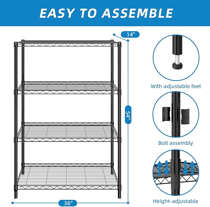 Guan River 4-Shelf Adjustable Metal Shelf Wire Shelving Unit Storage Rack - Image 2