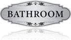 Bathroom Sign Sticker for Business and Home，Self-adhesive Brushed Silver Cute by LUHIMO