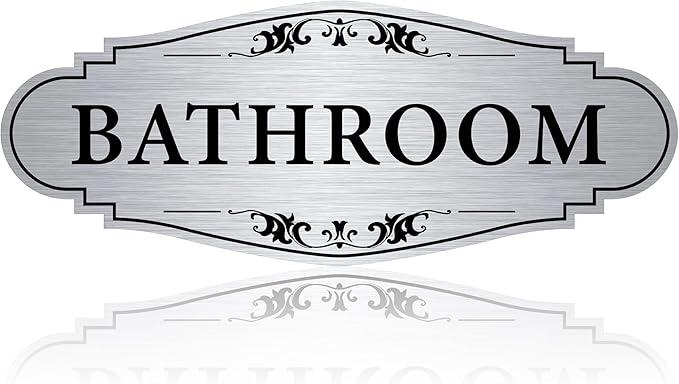 Bathroom Sign Sticker for Business and Home，Self-adhesive Brushed Silver Cute by LUHIMO
