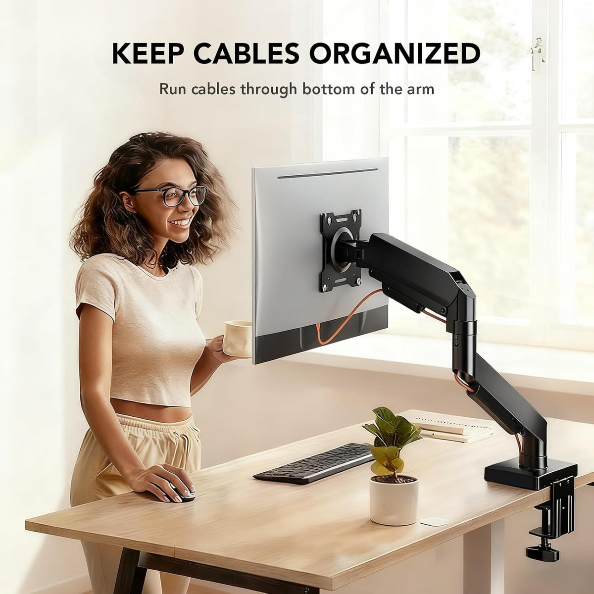 Single Monitor Mount, Gas Spring Arm for 17-32 inch Screens Adjustable Monito...