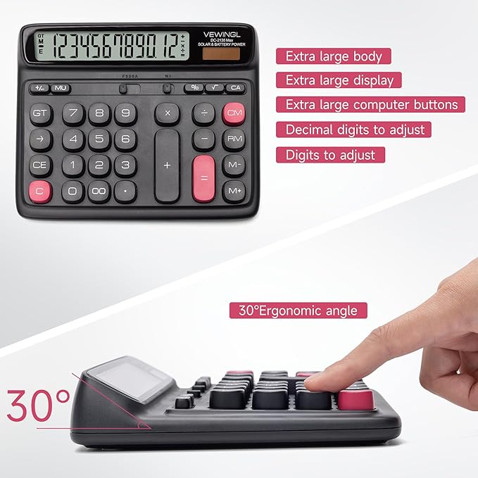 VEWINGL Desktop Calculator, 12-Digit Large LCD Display, Big Computer-Style Keys - Image 4