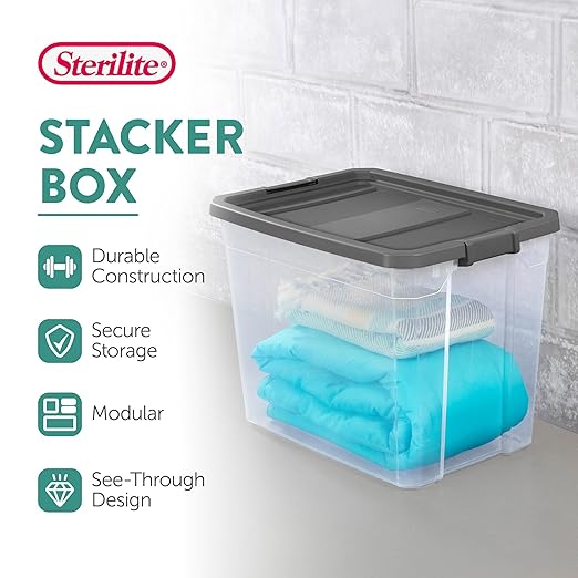 Sterilite 12-Pack Modular Stacker Box, Durable Clear Plastic Storage Bins - Image 4