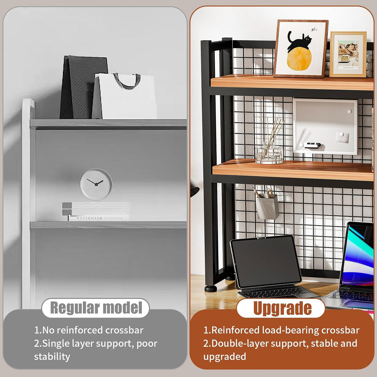 Desktop Hutch Bookshelf Metal Desk Shelf, 2-Tier Storage Display Shelf for Co...