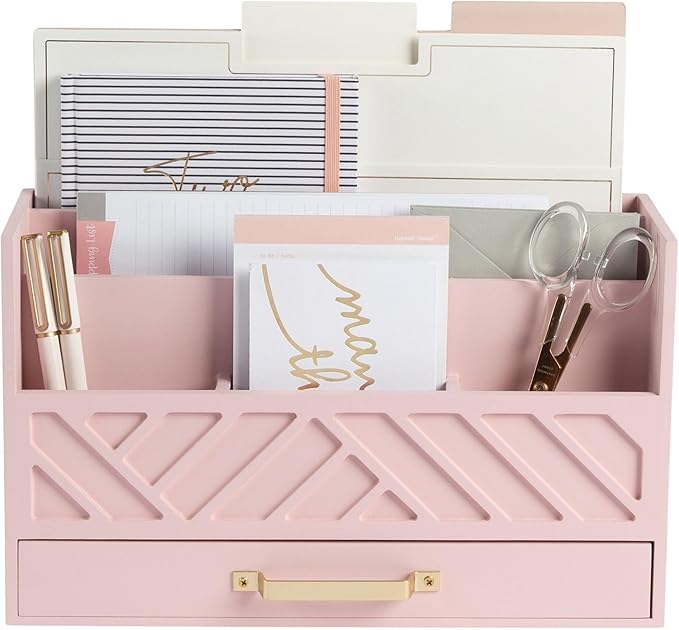 BLU MONACO Pink Wooden Desk Organizer by Blu_Monaco