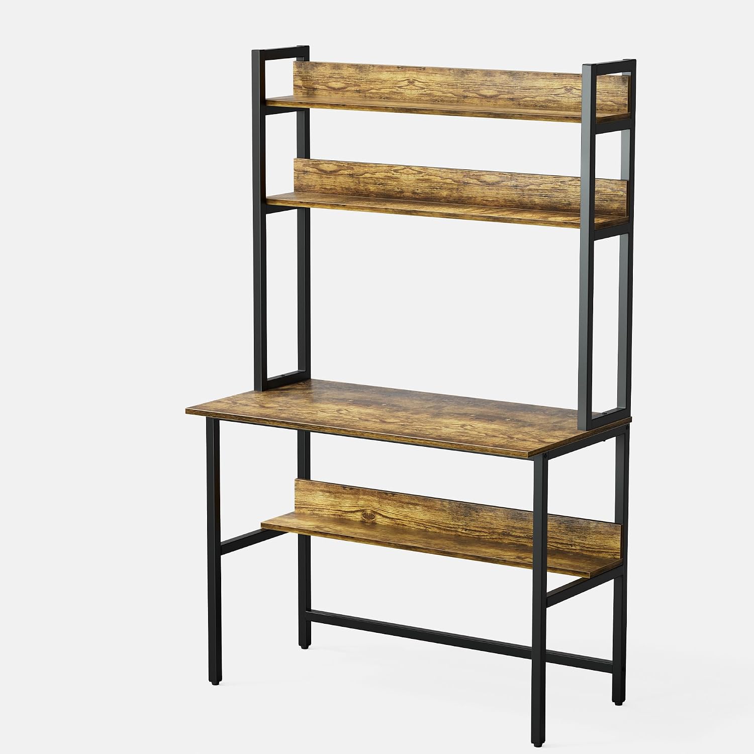 40 Inch Desk with Shelves, Computer Desk with Hutch | Home Office Desk with Bookshelf, Study Table with Storage Shelf for Study/Writing/Workstation, Brown