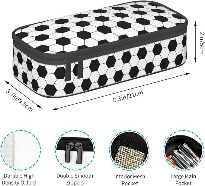 Soccer Texture Pencil Case Big Capacity Storage Pencil Pouch Stationery Bags - Image 6