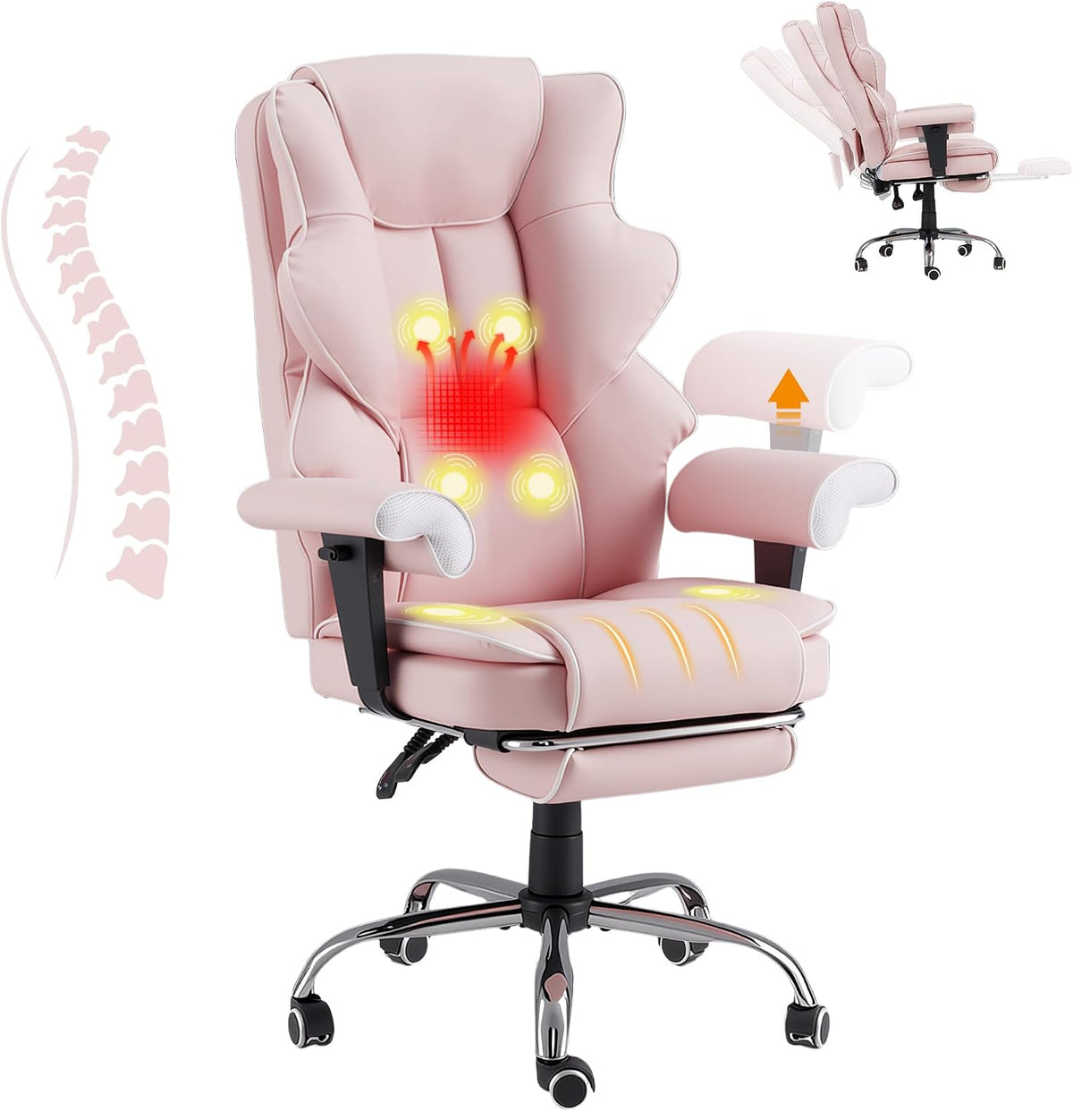 HOMREST Heated Massage Executive Office Chair with Foot Rest, Pink