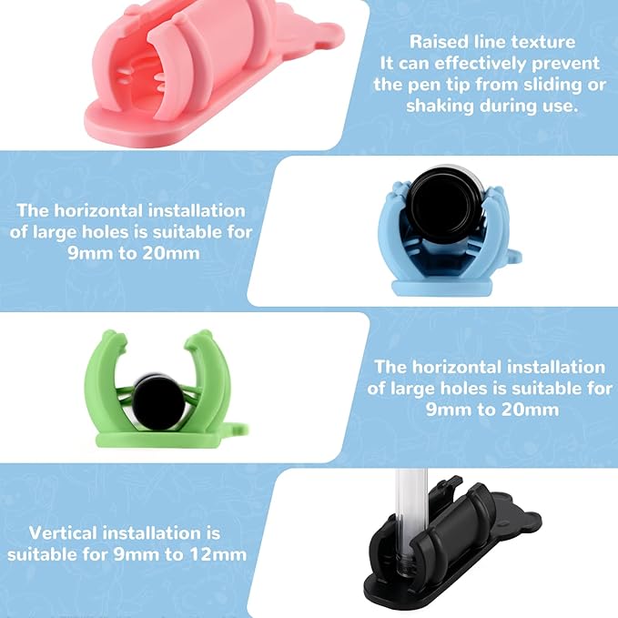 VZZNN 60 Pack Adhesive Pen Holder Clips, Colorful Silicone Pencil Holders - Image 4