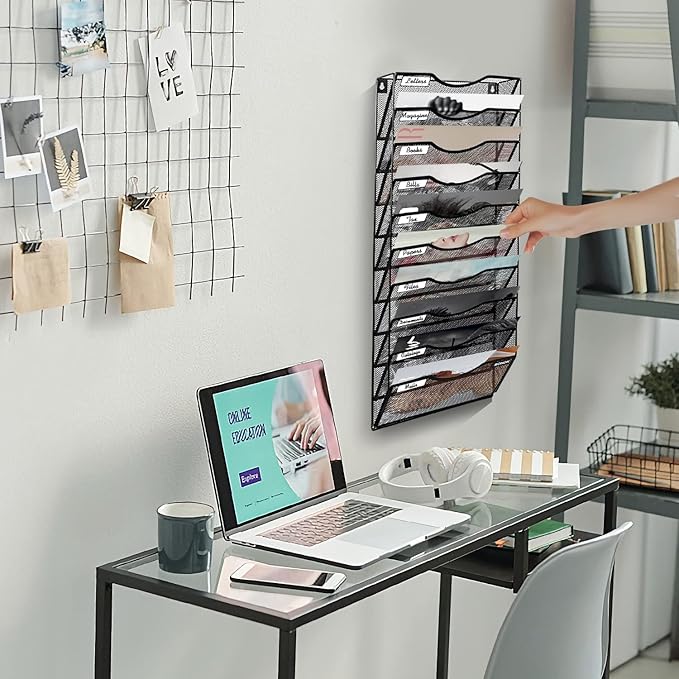 BOHDK Wall File Organizer, 10 Tire Hanging File Folder Mail Organizer, Vertical - Image 5