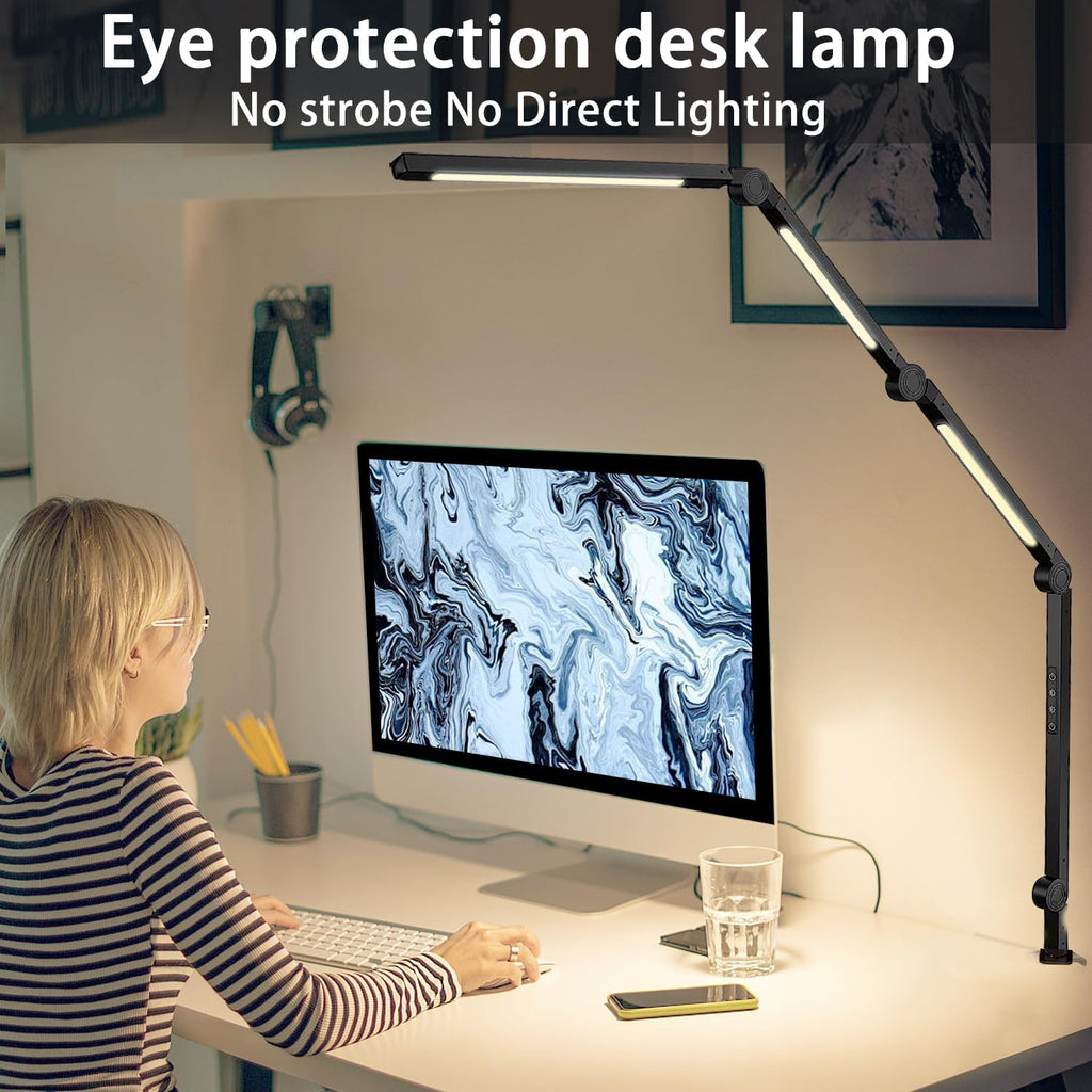 led desk lamp with clamp & flexible arm, close-up detail