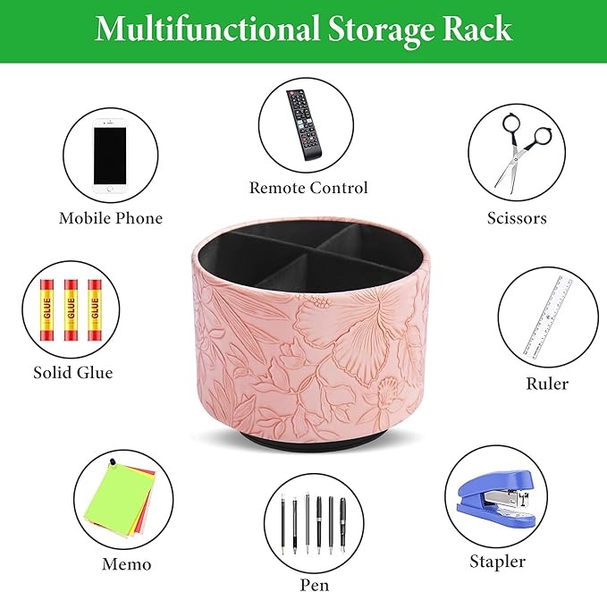 Hennaja Round Leather Art Supply Organizer, Remote Control Holder, 360 Degree - Image 5