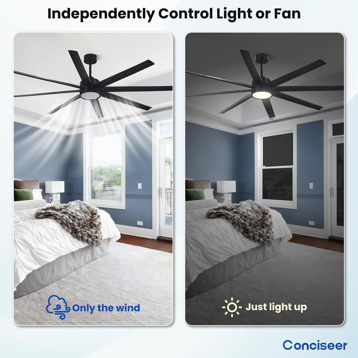 modern ceiling fans with lights, 72 inch ceiling, front angle view
