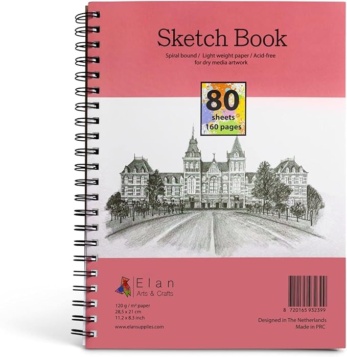 Elan A4 Sketchbook, 80 Sheets Italian Paper 80 lb/120 GSM, Acid-Free Sketch by Elan
