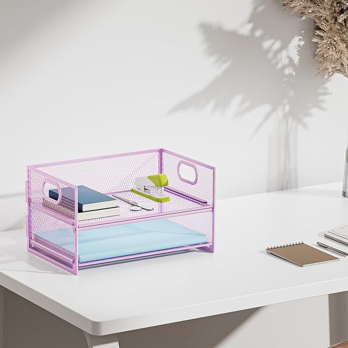 Marbrasse 2 Tier Paper Organizer Letter Tray, Mesh File Organizer - Image 6