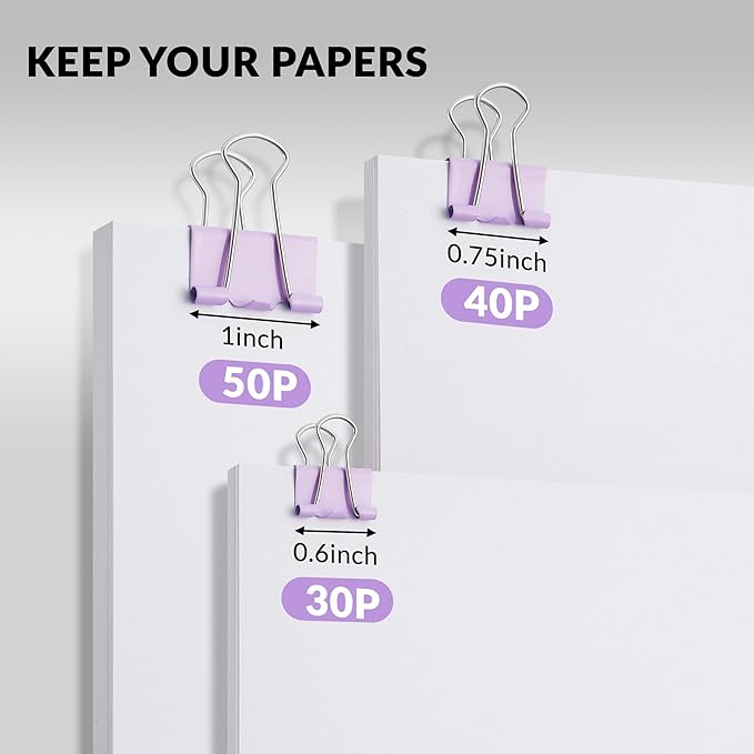 NEEWAY 100 Count Binder Clips Assorted Sizes, Paper Binder Clips, Metal Paper - Image 4