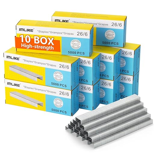 Standard Staples 26/6-10 Boxes of 1/4" Staples, High-Strength, Jam-Free Chisel by IMLIKE