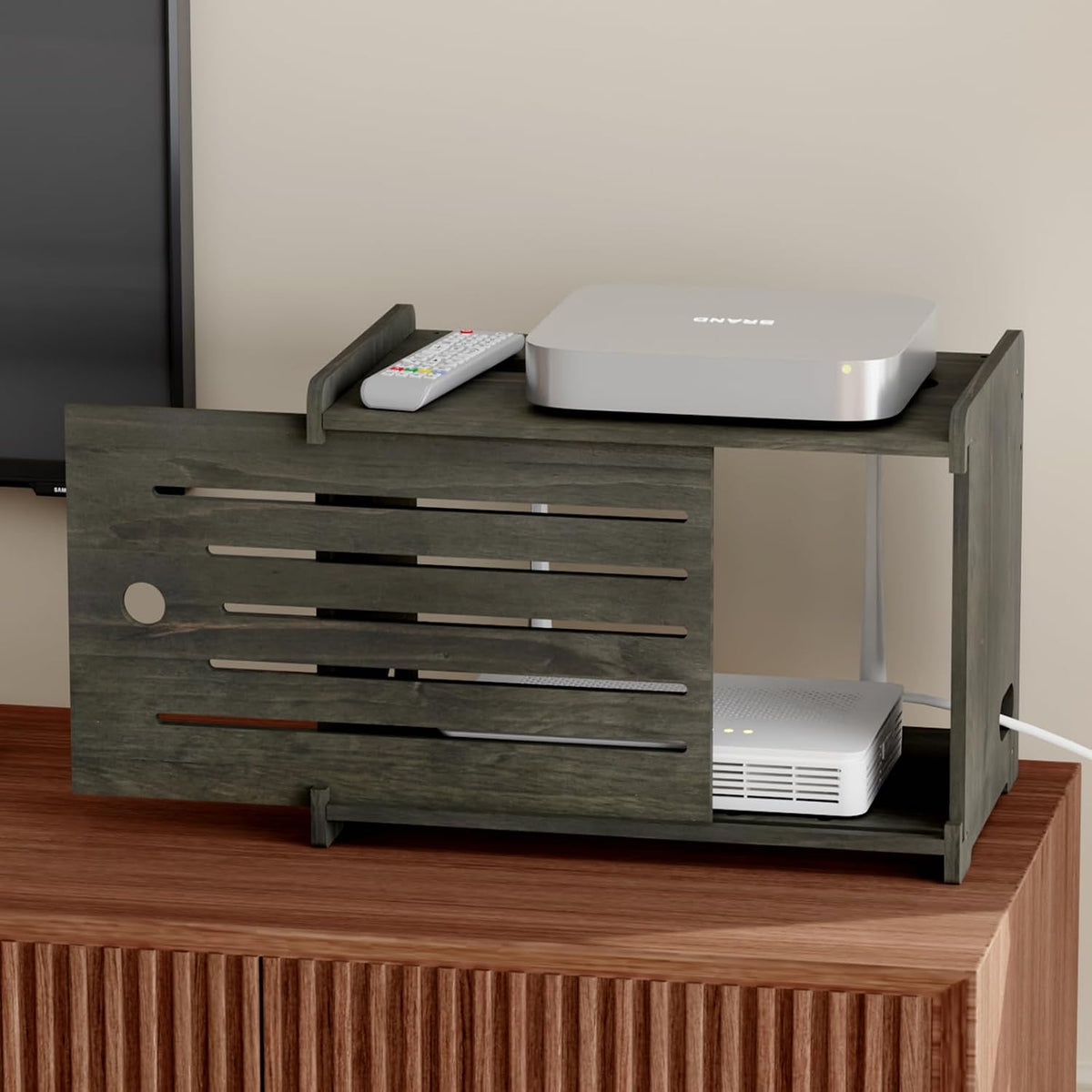 Wooden WiFi Router Storage Box Hider Shelf, Decorative Projector Box Hider Ra...