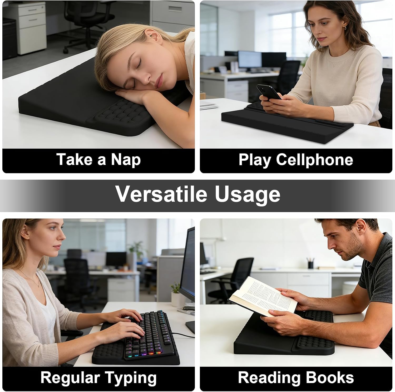 Ergonomic Keyboard Stand with Soft Memory Foam Wrist Rest for Office | Computer Keyboard Pad with Wrist Support,Keyboard Riser Holder Lift Tray,Desk Wrist Pad for Home, School - Black