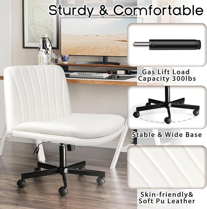 PUKAMI Criss Cross Chair with Wheels, Armless Cross Legged Office Desk Chair - Image 5
