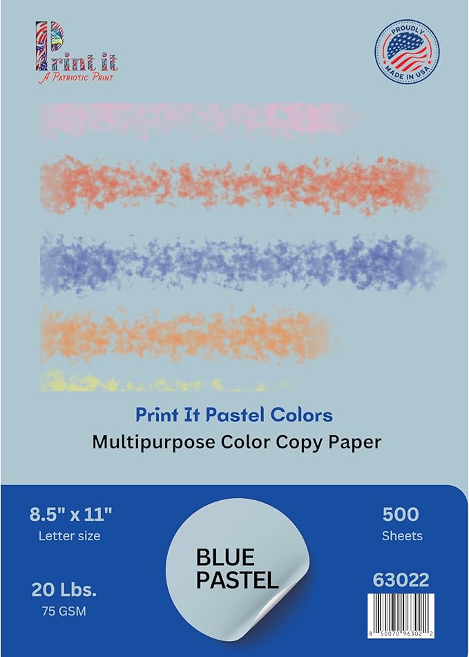 Printit Colors Multipurpose Paper, 20 lbs., 8.5" x 11", 500 Sheets/Ream – by Unknown