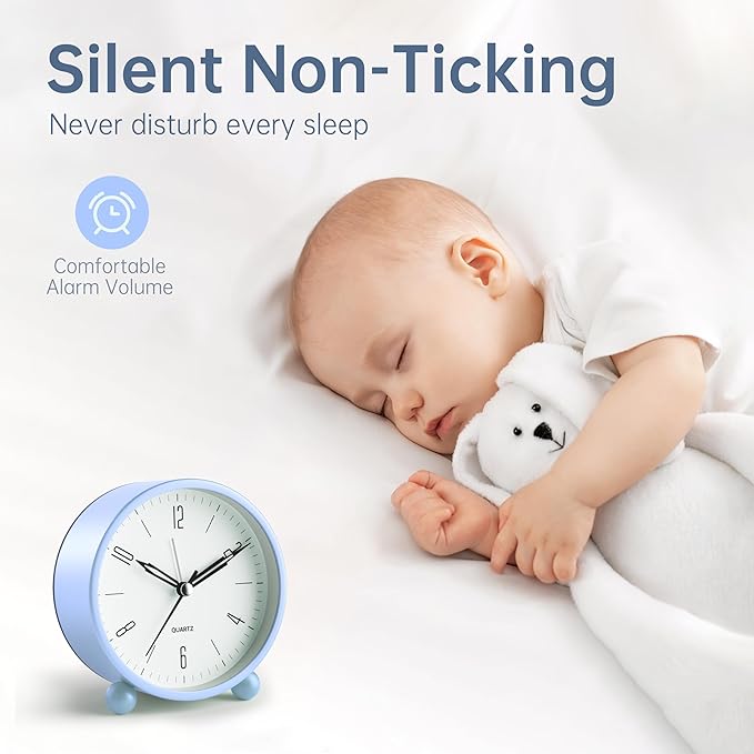 Analog Alarm Clock, 4 inch Super Silent Non Ticking Small Clock - Image 2