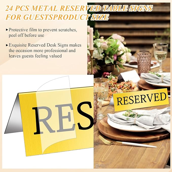 Aemygo 24 Pcs Metal Reserved Table Signs, Double Sided Tent Guest Reservation - Image 4