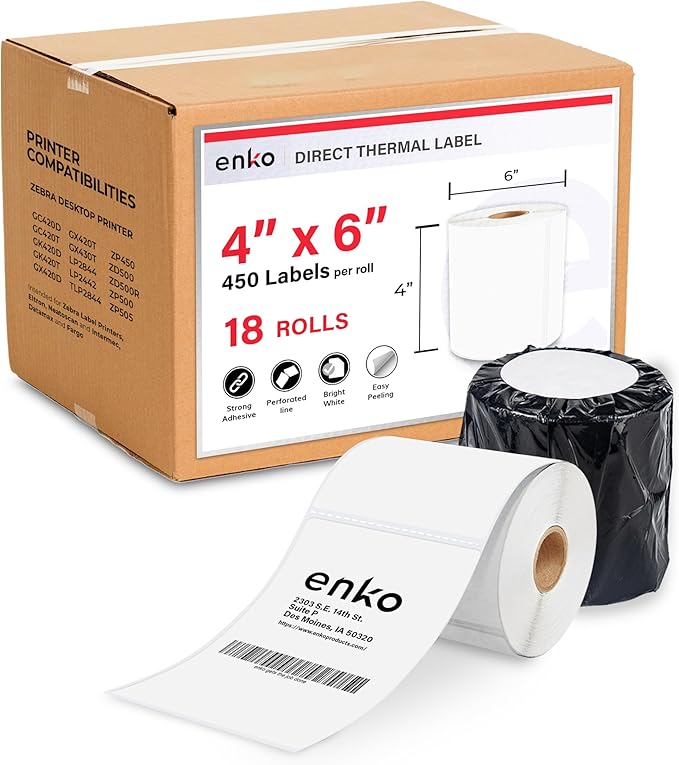enKo 4 x 6 Direct Thermal Address & Shipping Labels Compatible by enKoProducts