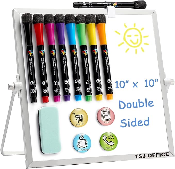 Small Magnetic Dry-Erase White Board – 10 x 10 Inches Mini Easel Whiteboard 360 by TSJOFFICE